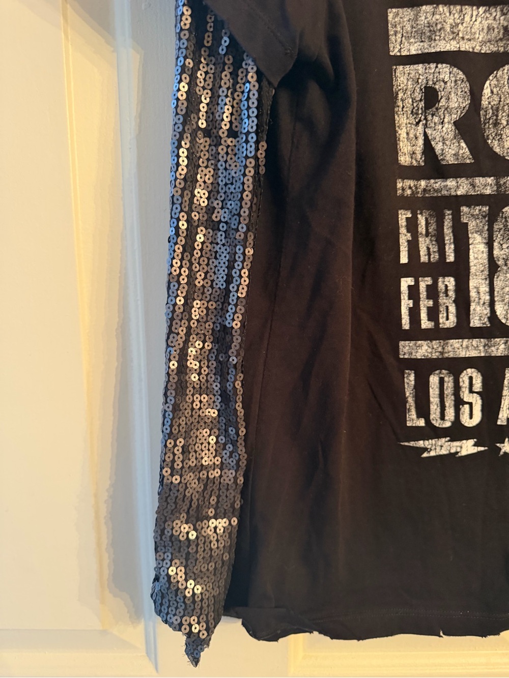 Free People Black Long Sleeve Tee with Sequin Sleeves